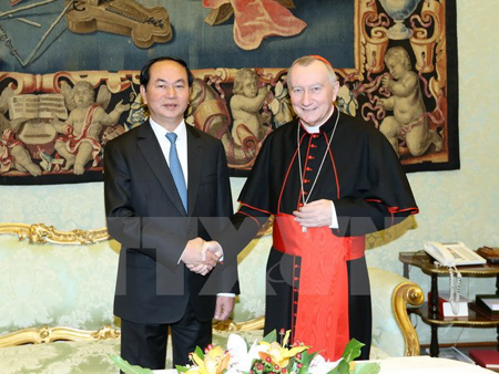 Chủ tịch nước Trần Đại Quang hội kiến Thủ tướng Vatican Parolin.